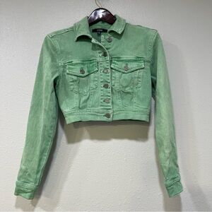 AFRM Magda Jean Jacket Kelly Green Cropped Bolero Women’s Size XS Button Denim